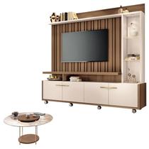 Estante Home Theater Titan Off White Castanho e Mesa de Centro sky com Tampo de Vidro Castanho - HB Móveis Estante Home Theater Titan Off White Castanho e Mesa de Centro sky com Tampo de Vidro Castanho - HB Móveis