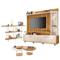 Estante Home Theater Titan Off White Cinamomo e Aparador Infinity e Kit Mesa de Centro sky Cinamomo - HB Móveis