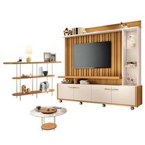 Estante Home Theater Titan Off White Cinamomo e Aparador Infinity e Mesa de Centro sky com Tampo de Vidro Cinamomo - HB Móveis