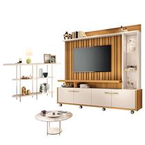 Estante Home Theater Titan Off White Cinamomo e Aparador Infinity e Mesa de Centro sky com Tampo de Vidro Off White - HB Móveis