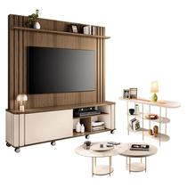 Estante Home Theater Trinus Castanho Off White com Kit Mesa de Centro Sky e Aparador Infinity Off White - HB Móveis Estante Home Theater Trinus Castanho Off White com Kit Mesa de Centro Sky e Aparador Infinity Off White - HB Móveis