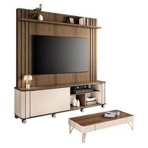Estante Home Theater Trinus Castanho Off White com Mesa de Centro Cadenza Off White Castanho - HB Móveis