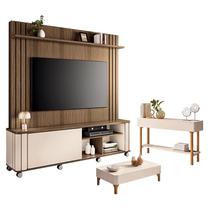 Estante Home Theater Trinus Castanho Off White com Mesa de Centro Liz e Aparador Fiero Off White - HB Móveis