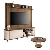 Estante Home Theater Trinus Castanho Off White com Mesa de Centro Sky Castanho - HB Móveis Estante Home Theater Trinus Castanho Off White com Mesa de Centro Sky Castanho - HB Móveis