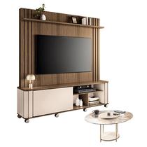 Estante Home Theater Trinus Castanho Off White com Mesa de Centro Sky com Tampo de vidro Off White - HB Móveis