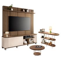 Estante Home Theater Trinus Castanho Off White com Mesa de Centro Sky e Aparador Infinity Castanho - HB Móveis Estante Home Theater Trinus Castanho Off White com Mesa de Centro Sky e Aparador Infinity Castanho - HB Móveis
