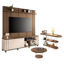 Estante Home Theater Trinus Castanho Off White com Mesa de Centro Sky e Aparador Infinity Castanho - HB Móveis Estante Home Theater Trinus Castanho Off White com Mesa de Centro Sky e Aparador Infinity Castanho - HB Móveis