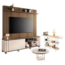 Estante Home Theater Trinus Castanho Off White com Mesa de Centro Sky e Aparador Infinity Off White - HB Móveis Estante Home Theater Trinus Castanho Off White com Mesa de Centro Sky e Aparador Infinity Off White - HB Móveis