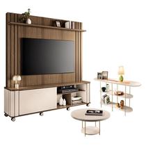 Estante Home Theater Trinus Castanho Off White com Mesa de Centro Sky e Aparador Infinity Off White - HB Móveis Estante Home Theater Trinus Castanho Off White com Mesa de Centro Sky e Aparador Infinity Off White - HB Móveis