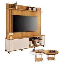 Estante Home Theater Trinus Cinamomo Off White com Kit Mesa de Centro Sky Cinamomo - HB Móveis Estante Home Theater Trinus Cinamomo Off White com Kit Mesa de Centro Sky Cinamomo - HB Móveis