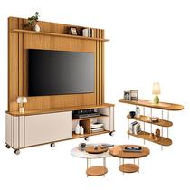 Estante Home Theater Trinus Cinamomo Off White com Kit Mesa de centro Sky e Aparador Infinity Cinamomo -HB Móveis