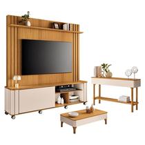 Estante Home Theater Trinus Cinamomo Off White com Mesa de Centro Liz e Aparador Fiero Off White Cinamomo - HB Móveis