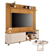 Estante Home Theater Trinus Cinamomo Off White com Mesa de centro Sky com tampo de vidro Off White -HB Móveis