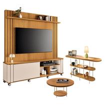 Estante Home Theater Trinus Cinamomo Off White com Mesa de Centro Sky e Aparador Infinity Cinamomo -HB Móveis