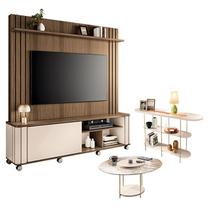 Estante Home Theater Trinus com Mesa de Centro Sky com Tampo de vidro e Aparador Infinity Castanho Off White - HB Móveis Estante Home Theater Trinus com Mesa de Centro Sky com Tampo de vidro e Aparador Infinity Castanho Off White - HB Móveis