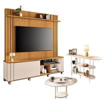 Estante Home Theater Trinus com Mesa de Centro Sky com tampo de vidro e Aparador infinity Cinamomo Off White -HB Móveis