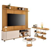 Estante Home Theater Trinus com Mesa de Centro Sky com tampo de vidro e Aparador Infinity Cinamomo Off White -HB Móveis