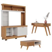 Estante Home Theater Valença com Mesa de Centro Jeri Freijó Off White e Aparador Riviera Freijó Colibri