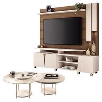 Estante Home Theater Virtus Castanho Off White com Kit Mesa de Centro Sky Off White - HB Móveis Estante Home Theater Virtus Castanho Off White com Kit Mesa de Centro Sky Off White - HB Móveis