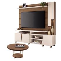 Estante Home Theater Virtus Castanho Off White com Mesa de Centro Sky Castanho - HB Móveis