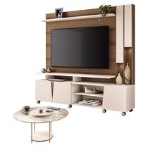 Estante Home Theater Virtus Castanho Off White com Mesa de Centro Sky com tampo de vidro Off White - HB Móveis