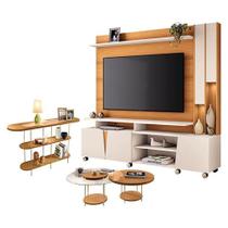 Estante Home Theater Virtus Cinamomo Off White Com Kit De Mesa De Centro Sky E Aparador Infinity Cinamomo - Hb Móveis