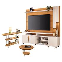 Estante Home Theater Virtus Cinamomo Off White com Mesa de Centro Sky e Aparador Infinity Cinamomo - HB Móveis - HB Moveis