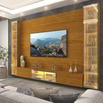 Estante Home TV Até 85 Luminare Led Vidro Reflecta Mdf Naturale - Gelius Móveis