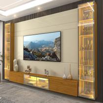 Estante Home TV Até 85 Luminare Led Vidro Reflecta Mdf Off White Naturale- Gelius Móveis Estante Home TV Até 85 Luminare Led Vidro Reflecta Mdf Off White Naturale- Gelius Móveis