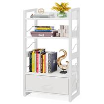 Estante Hosfais de 4 Níveis com Gaveta em Madeira e Metal Branco Estante Hosfais de 4 Níveis com Gaveta em Madeira e Metal Branco