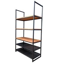 Estante Industrial com 2 Prateleiras de Chapa de Ferro e 3 Prateleiras de Madeira Estante Industrial com 2 Prateleiras de Chapa de Ferro e 3 Prateleiras de Madeira