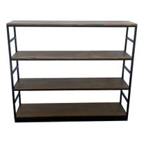 Estante Industrial com 4 Prateleiras de Madeira em Imbuia e Estrutura de Ferro em Preto