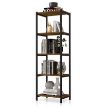 Estante Industrial Para Livros 5 Prateleiras Aço Madeira