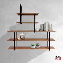 Estante industrial Suspensa Para Sala, Cozinha e Escritório Design Contemporâneo Com Ferro e Madeira Estante industrial Suspensa Para Sala, Cozinha e Escritório Design Contemporâneo Com Ferro e Madeira