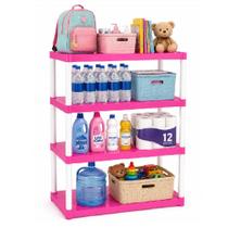 Estante Infantil 4 Prateleiras Grande Rosa Reforcada 60Kg Organizador Multi Andares Quarto Bebe Multiuso Dispensa Lavand Estante Infantil 4 Prateleiras Grande Rosa Reforcada 60Kg Organizador Multi Andares Quarto Bebe Multiuso Dispensa Lavand