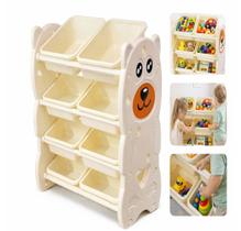 Estante infantil caixa organizador 8 gavetas brinquedos 4 prateleiras nicho porta treco armario multiuso ursinho