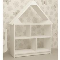Estante Infantil Casinha Branca MDF 114x100cm Prateleiras para Livros, Brinquedos e Decoração