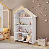 Estante Infantil com 4 Prateleiras Prime MDF Laca Casinha Casatema Branco/Natural