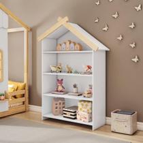 Estante Infantil com 4 Prateleiras Prime MDF Laca Casinha Casatema Branco/Natural