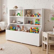 Estante Infantil Organizadora com Nichos e Baú para Brinquedos Livros e Decoração no Quarto - Branco Estante Infantil Organizadora com Nichos e Baú para Brinquedos Livros e Decoração no Quarto - Branco