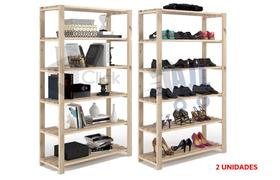Estante Kit Com 2 6 Prateleira Multiuso Madeira Pinus Trelica Tabua Ajl Estante Aparador - Estilo e Funcionalidade para Seu Espaço AJLstore