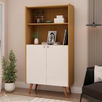 Estante Livreiro com Molduras Detalhes em 45 100% Mdf e 2 Portas Pés em Madeira Maciça Estante Livreiro com Molduras Detalhes em 45 100% Mdf e 2 Portas Pés em Madeira Maciça