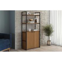 Estante Livreiro de Escritório Industrial Alta LI041 c/ 2 Portas 72x151cm Canela/Preto Kappesberg