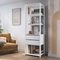 Estante Livreiro Grande 4 Prateleiras 2 Gavetas 60cm Branco