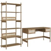 Estante Livreiro Home Office e Mesa Escrivaninha Pés Madeira Moss A03 Hanover Roble - Lyam Decor