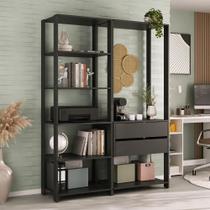 Estante Livreiro Modular 135cm 2 Peças Com 2 Gavetas Multimóveis Mp6029 Preto Estante Livreiro Modular 135cm 2 Peças Com 2 Gavetas Multimóveis Mp6029 Preto