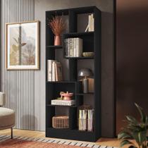 Estante Livreiro Multiuso com 8 Nichos Preto Fosco - Qmovi