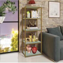 Estante Livreiro Multiuso York Industrial Office Ferro Dourado 5 Prateleiras 100% MDF Verde Oliva - Ahazzo Móveis