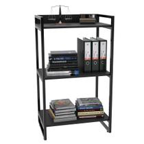 Estante Livreiro Prisma Estilo Industrial 60cm 3 Prateleiras Preto Onix - Mpozenato