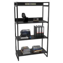 Estante Livreiro Prisma Estilo Industrial 80cm 4 Prateleiras Preto Onix - Mpozenato